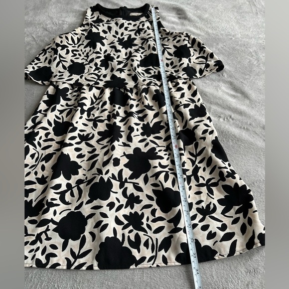 LOFT Petite overlay top Black beige Floral Split Back Dress - Size 6P - Picture 6 of 9